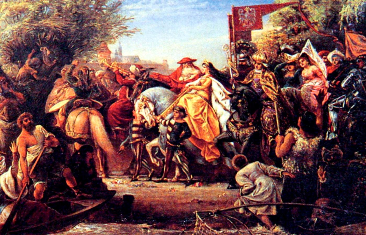 Wjazd królowej „Wjazd królowej Jadwigi do Krakowa”, Jadwigi do Krakowa”, obraz Władysława obraz Władysława Rossowskiego