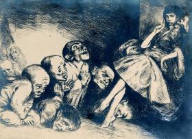 Pielgrzymi. Rysunek Brunona Schulza z cyklu Xięga Bałwochwalcza (1920–1922)