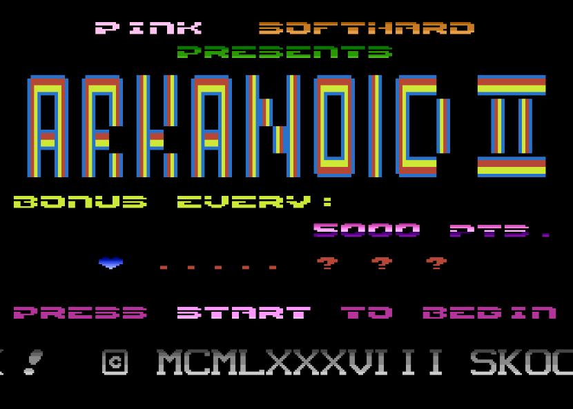 „Arkanoid II”, ważny punkt w dziejach polskiej branży gier. Tu widać aż 60 kolorów, co w tamtych czasach było unikalne. (Pink Softhard 1988; Atari XL/XE)