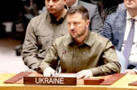 Prezydent Ukrainy Wołodymyr Zełenski podczas posiedzenia Rady Bezpieczeństwa ONZ, 20 września 2023 r.
