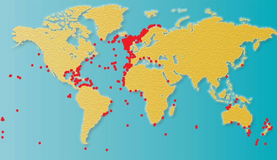 Zagęszczenie w rejonie Atlantyku wynika z intensywności badań prowadzonych w tym obszarze.