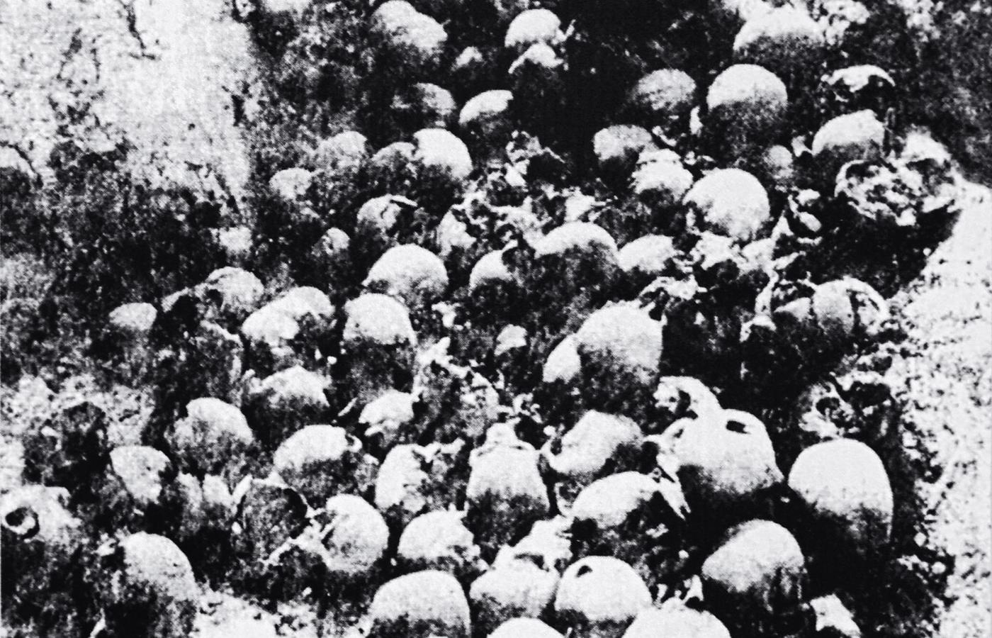Szczątki mieszkańców Woli Ostrowskiej na Wołyniu, zamordowanych 30 sierpnia 1943 r. przez UPA, ekshumacja w 1992 r.