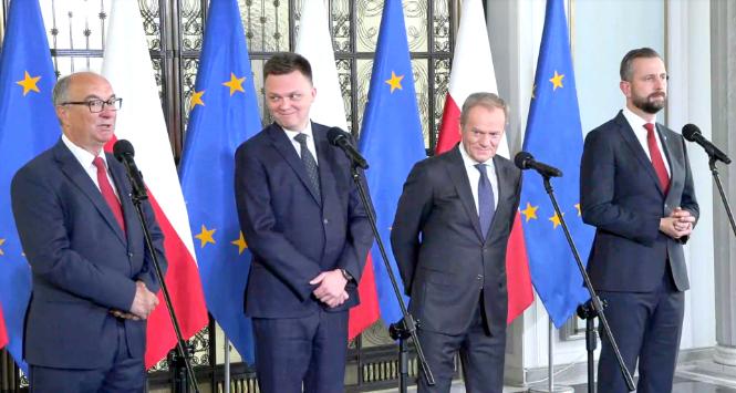 Wspólne oświadczenie liderów partii demokratycznych przed konsultacjami u prezydenta Andrzeja Dudy.