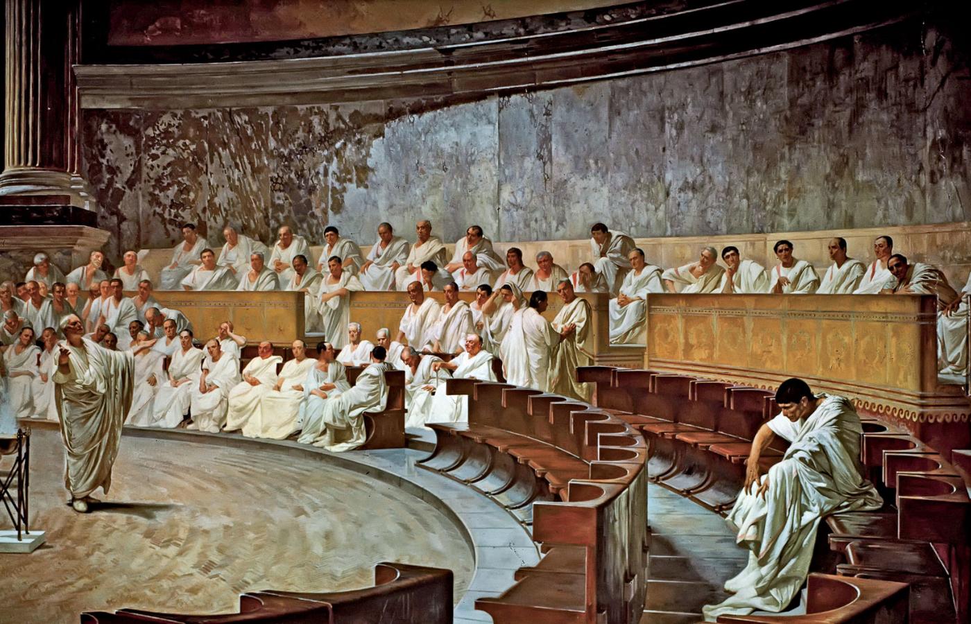 Cyceron oskarżający Katylinę o zdradę – fresk Cesare Maccariego zdobiący ściany siedziby senatu w rzymskim Palazzo Madama.