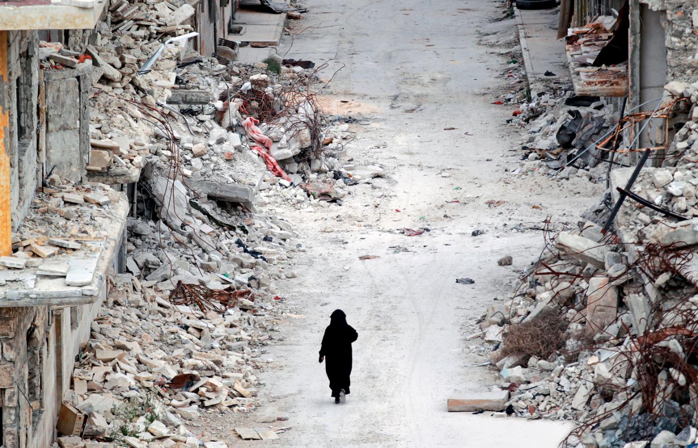 Zniszczone miasto Maaret al-Numan w prowincji Idlib, Syria.