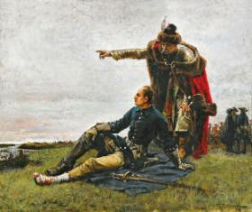 Karol XII i Mazepa po przegranej bitwie pod Połtawą, obraz Gustafa Cederströma, XIX w.