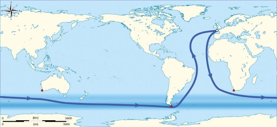 Ponad 30 tys. mil morskich pod żaglami – przybliżona trasa jachtów, które zmagają się w Trophée Jules Verne.
