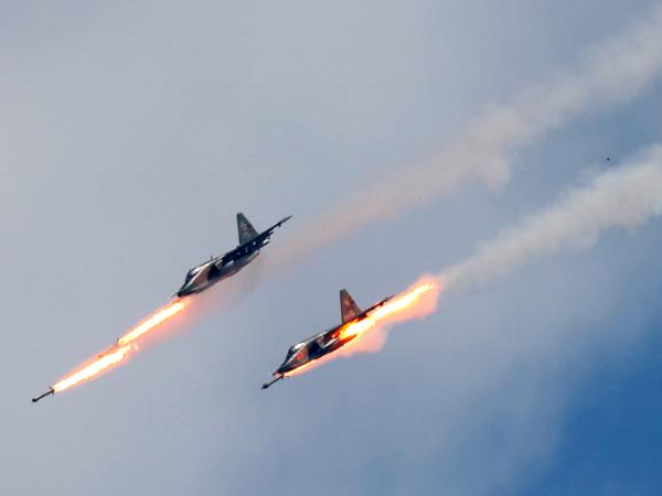 Rosyjskie Su-25 podczas zawodów awiacyjnych, sierpień 2018 r.