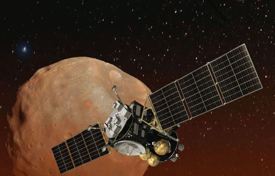 Wizualizacja projektu Martian Moon eXploration agencji JAXA, w trakcie którego zbadane zostaną marsjańskie księżyce Fobos i Deimos.