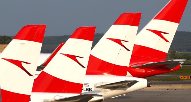 Samoloty Austrian Airlines na wiedeńskim lotnisku