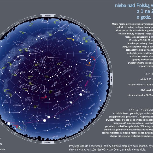 Niebo nad Polską w nocy z 1 na 2 maja o godz. 24:00.