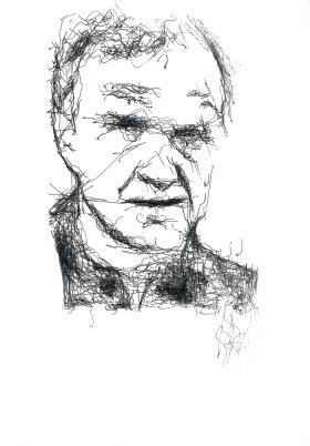 Autor tekstu na portrecie namalowanym przez robota Paula skonstruowanego przez Patricka Tresseta