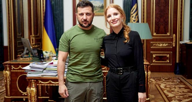Wołodymyr Zełenski i Jessica Chastain w Kijowie, 7 sierpnia 2022 r.