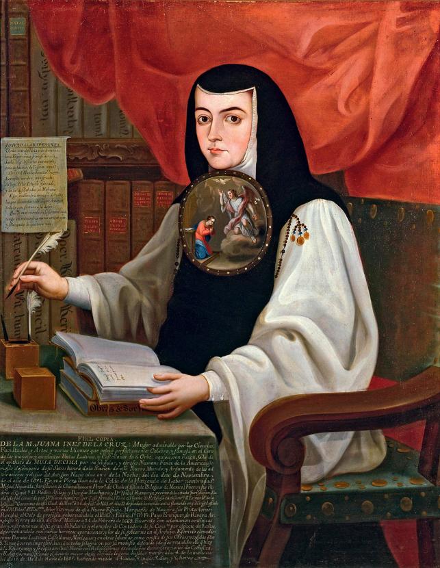 Siostra Juana Inés de la Cruz, barokowa poetka i eseistka, jeszcze z kręgu kultury hiszpańskiej, obraz z XVIII w.