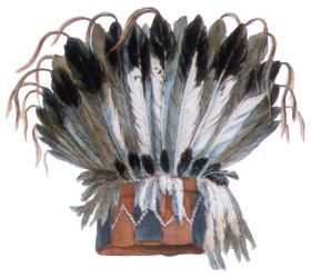 Indiański pióropusz. Rysunek Karla Bodmera, XIX w.