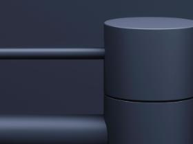 Minimalistyczne baterie Meta –niebiesko-szara (Sieger Design, Dornbracht).