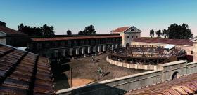 Arena ćwiczebna. Rekonstrukcja komputerowa szkoły gladiatorów w Cornuntum.