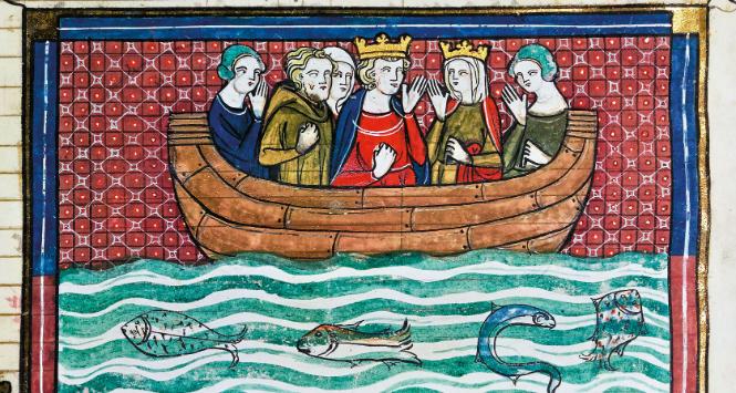 Król Ryszard w drodze do Ziemi Świętej, iluminacja rękopisu „Li rommans de Godefroy de Buillon et de Salehadin”, 1337 r.