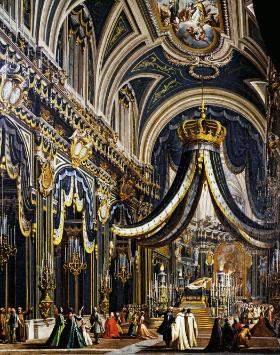 Pogrzeb Klementyny Sobieskiej, żony Jakuba III Stuarta, w bazylice Świętego Piotra w Rzymie w 1735 r., obraz nieznanego artysty.