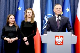 Barbara Kamińska, Roma Wąsik i prezydent Andrzej Duda, 23 stycznia 2024 r.