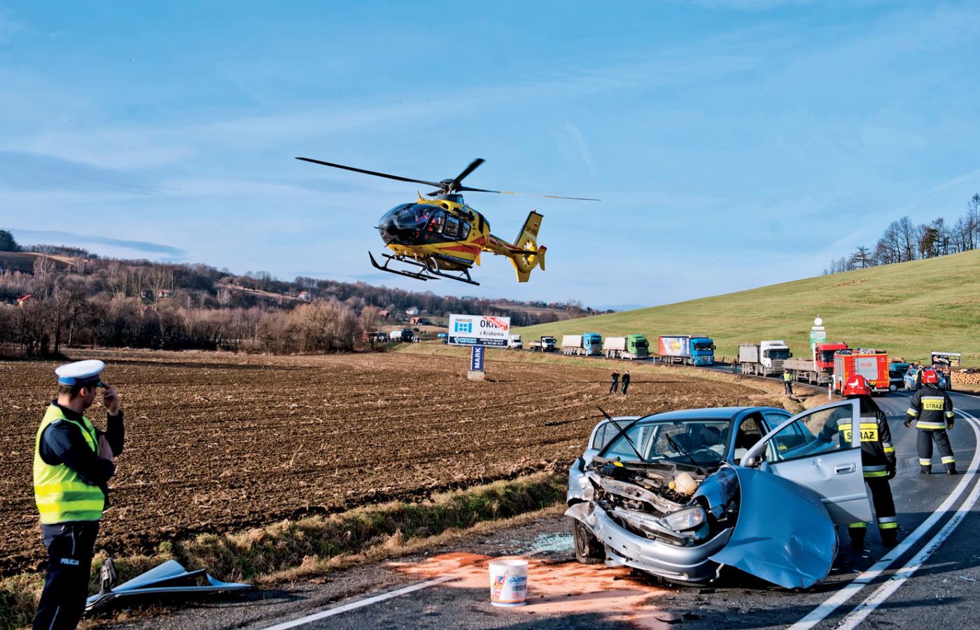 Wypadek drogowy w okolicach Okocimia. 2014 r.