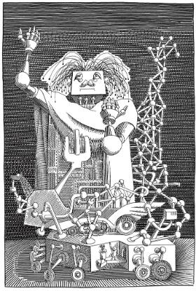 Elektrybałt – odpowiednik ChatGPT z „Cyberiady” Stanisława Lema. Ilustracja Daniela Mroza.