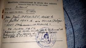 Przesłany rodzicom dokument informujący o śmierci Jeana, 1956 r.