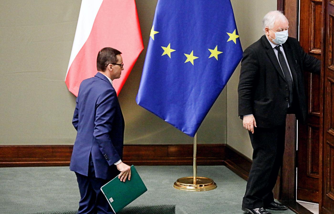 Premier Mateusz Morawiecki i prezes PiS Jarosław Kaczyński. Sejm, 29 kwietnia 2020 r.