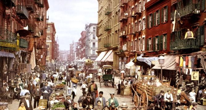 Mulberry Street na Manhattanie, serce Małej Italii w Nowym Jorku, 1900 r.