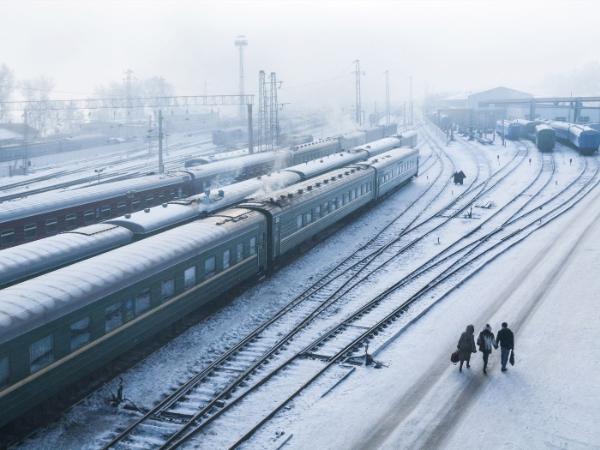 Dworzec kolejowy w Irkucku na Syberii, gdzie zatrzymuje się Kolej Transsyberyjska w połowie trasy między Moskwą a Władywostokiem. 31 stycznia 2026 r.