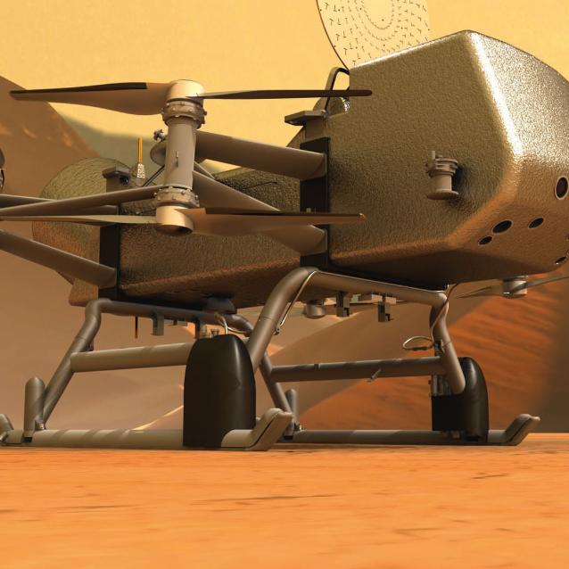 Tak będzie się prezentował multikopter Dragon. To ośmiowirnikowy dron o wadze 1,5 t. Nad Tytanem znajdzie się prawdopodobnie między 2034 a 2035 r.