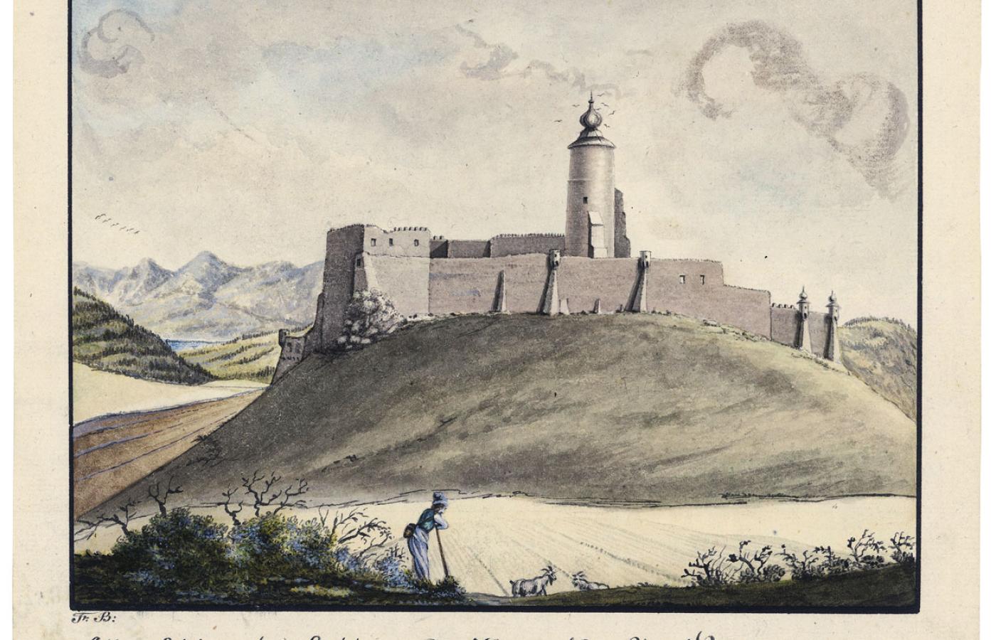 Zamek Lubowla na Spiszu; akwarela z 1794 r.