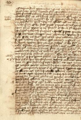 Karta z fragmentem „O wojnach sprawiedliwych” Stanisława ze Skarbimierza z pierwszej połowy 1410 r. Ten profesor prawa kanonicznego z Akademii Krakowskiej przygotował uniwersyteckie kazanie (przeznaczone dla profesorów i studentów), w którym bronił racji Polski i Litwy.