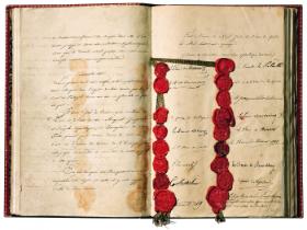 Akt końcowy kongresu wiedeńskiego z pieczęciami i podpisami wszystkich delegatów, 9 czerwca 1815 r.