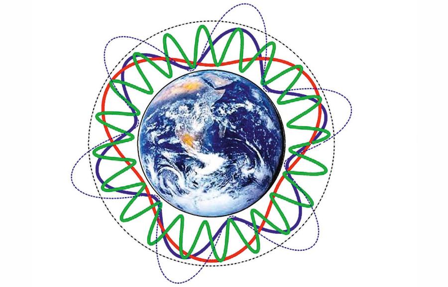 Źródłem fal elektromagnetycznych (zielone, niebieskie i czerwone krzywe) o skrajnie niskich częstotliwościach są silne wyładowania atmosferyczne.
