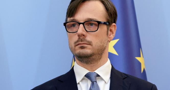 Desygnowany na ministra aktywów państwowych Jakub Jaworowski podczas ogłoszenia zmian w składzie Rady Ministrów, 10 maja 2024 r.