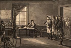 Car Paweł I odwiedza Kościuszkę i zapowiada jego uwolnienie, miedzioryt Thomasa Gaugaina według obrazu Aleksandra Orłowskiego, 1801 r.