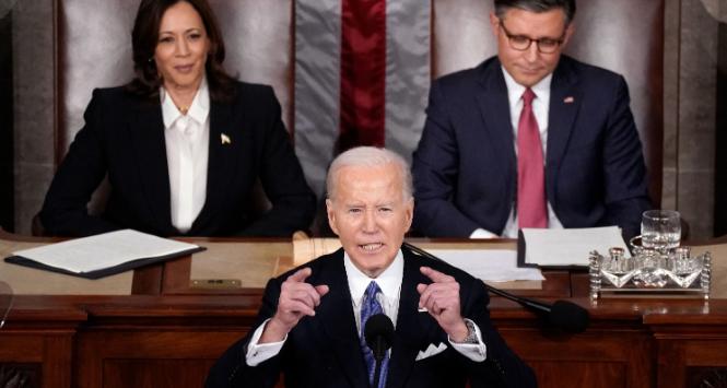 Prezydent Joe Biden wygłasza w Kongresie USA orędzie o stanie państwa uważane za oficjalny początek jego kampanii wyborczej. 8 marca 2024 r.