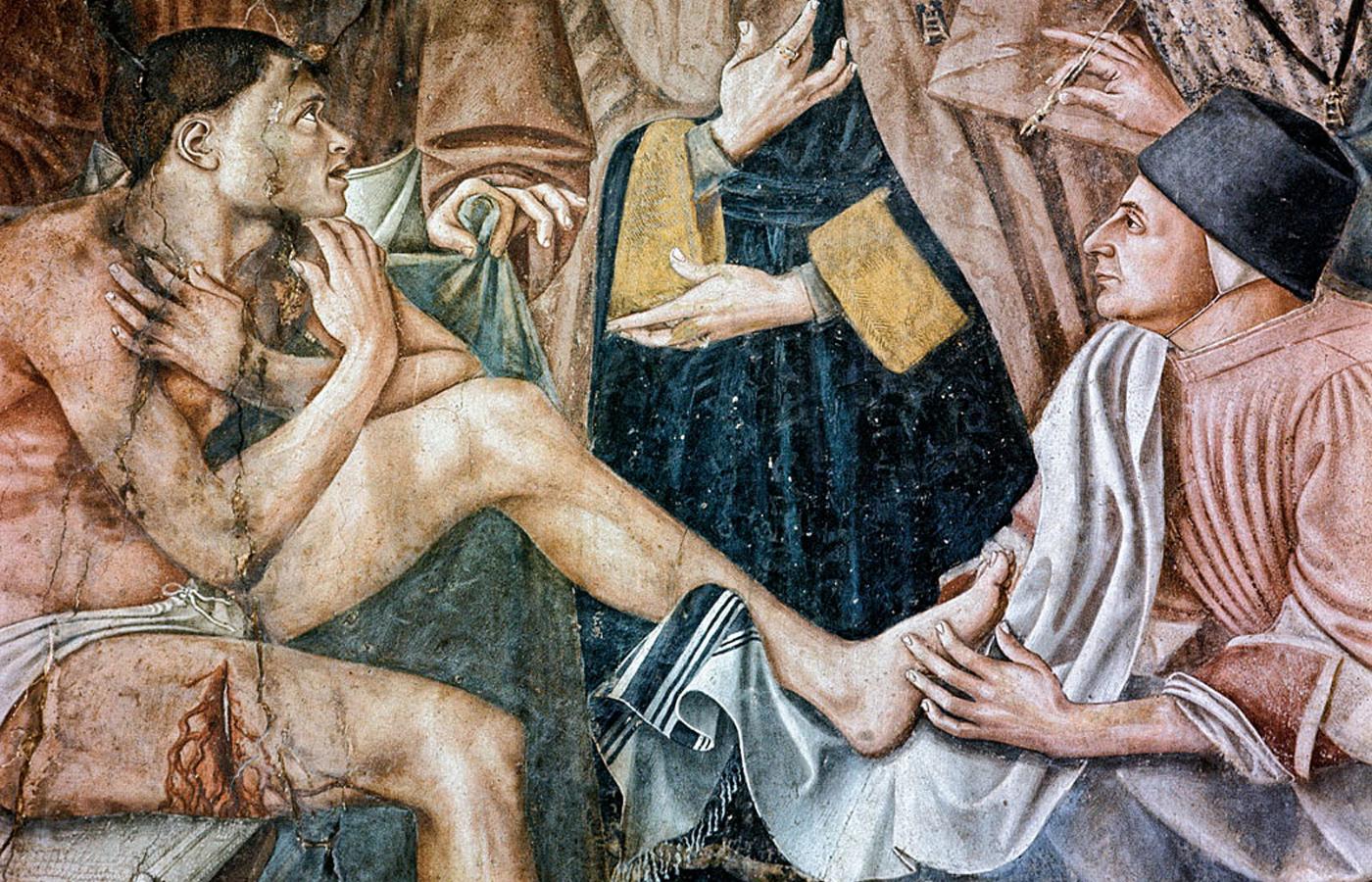 Opieka nad chorymi, fragment fresku Domenica di Bartolo w dawnym szpitalu Santa Maria della Scala w Sienie (obecnie muzeum), XV w.