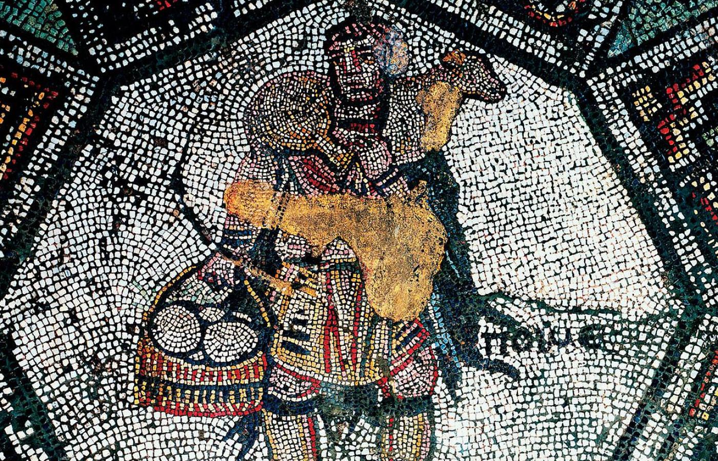 Pasterz niosący koszyk sera – mozaika z pałacu cesarza w Stambule, V w.