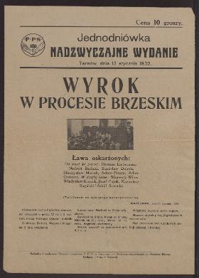 Jednodniówka informująca o wyroku w procesie brzeskim.