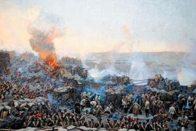 Obrona Sewastopola podczas wojny krymskiej; obraz Franciszka Roubauda z 1905 r.