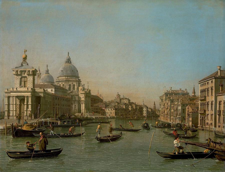 Początek Canale Grande na obrazie olejnym ­namalowanym w 1730 r. przez Canaletta (Giovanniego Antonia Canala). Po lewej ­stronie – bazylika Santa Maria della Salute.