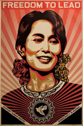 Portret Aung San Suu Kyi, która przez lata była symbolem walki o demokratyzację Birmy.