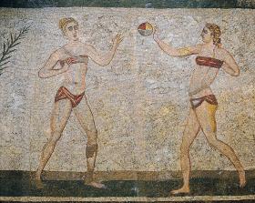 Dziewczęta grające w piłkę, mozaika z Villi del Casale, początek IV w.
