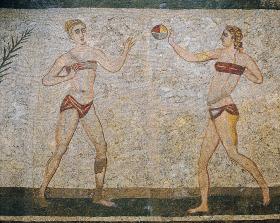 Dziewczęta grające w piłkę, mozaika z Villi del Casale, początek IV w.