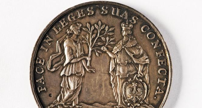 Medal srebrny wybity z okazji zawarcia pokoju w Altranstädt, wymuszonego na Auguście II przez Karola XII, 1706 r.