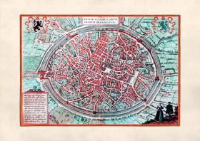 Plan średniowiecznej Brugii z 1588 r. (z atlasu Civitates Orbis Terrarum) niewiele odbiega od współczesnego planu historycznego centrum miasta.