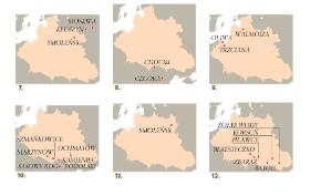 7. Wojna polsko-rosyjska (1607–1619), 8. Wojna z Turcją (1620–1621), 9. Wojna ze Szwecją (1625–1629), 10. Najazdy tatarskie (1624–1644), 11. Wojna z Rosją (1632–1634), 12. Powstanie kozackie (1648–1654).