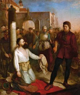 Ścięcie Samuela Zborowskiego, obraz Władysława Juszczkiewicza, 1854 r.